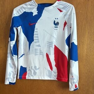Nike Dri-Fit Long Sleeve Tee White and Blue Performance Top youth Sz M